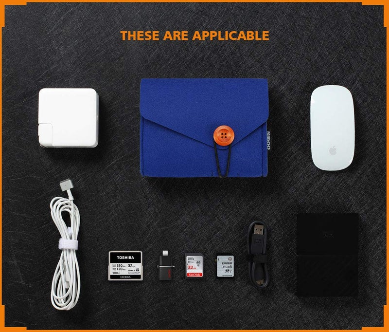 NIDOO Portable Felt Storage Bag, Electronics Accessories Protective Case Pouch for MacBook Power Adapter, Mouse, Cellphone, Cables, SSD, HDD, Power Bank, Portable External Hard Drive, Blue - Image 4